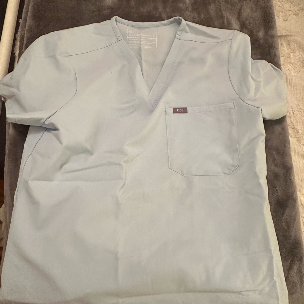 Figs Sky Blue V-Neck Scrub Top